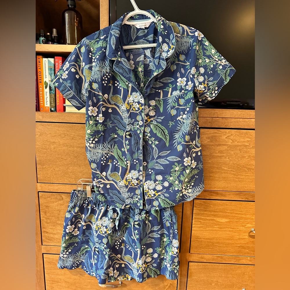 The Company Store x Rifle Paper Co Blue Peacock poplin Pajama Set